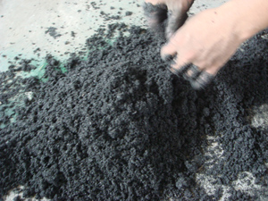 material mixed with binder and water.